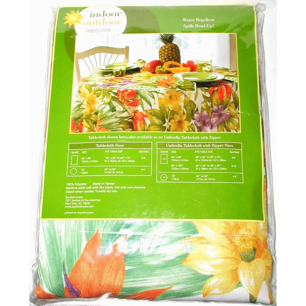 TROPICAL FLORAL Oblong 60x102 Patio Umbrella Table Zip-On Tablecloth 70s 80s NOS